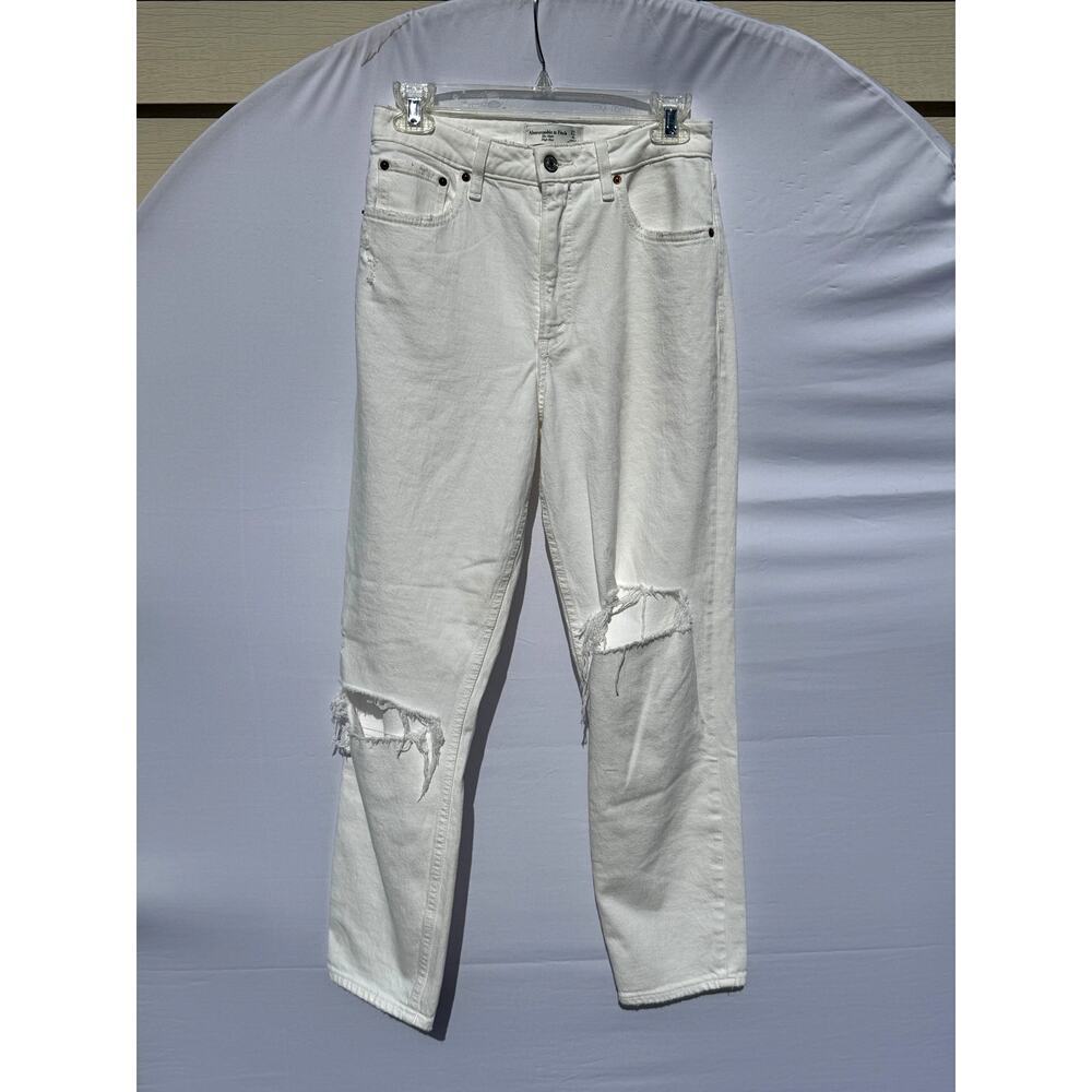 Abercrombie & Fitch White Curve Love Mom High Rise Distressed Jeans
